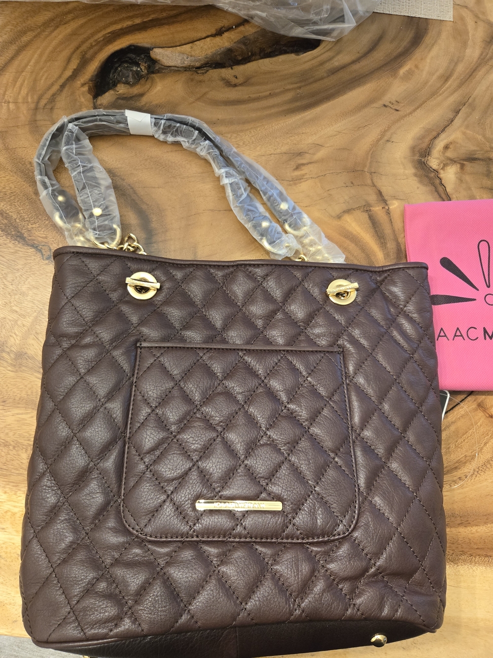 Isaac Mizrahi Quilted Dark Brown Shoulder Bag with Gold Hardware